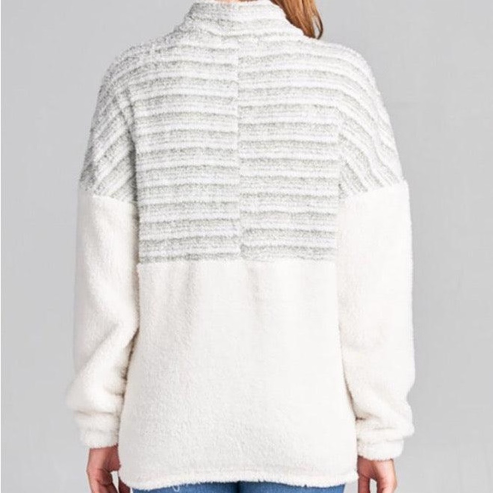 026 Cozy striped Zipper pocket Teddy pullover sweater top - Picture 3 of 5